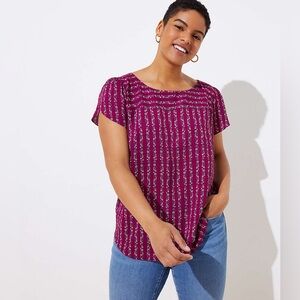 LOFT Elegant Floral Striped Women's Blouse in Purple flutter sleeves